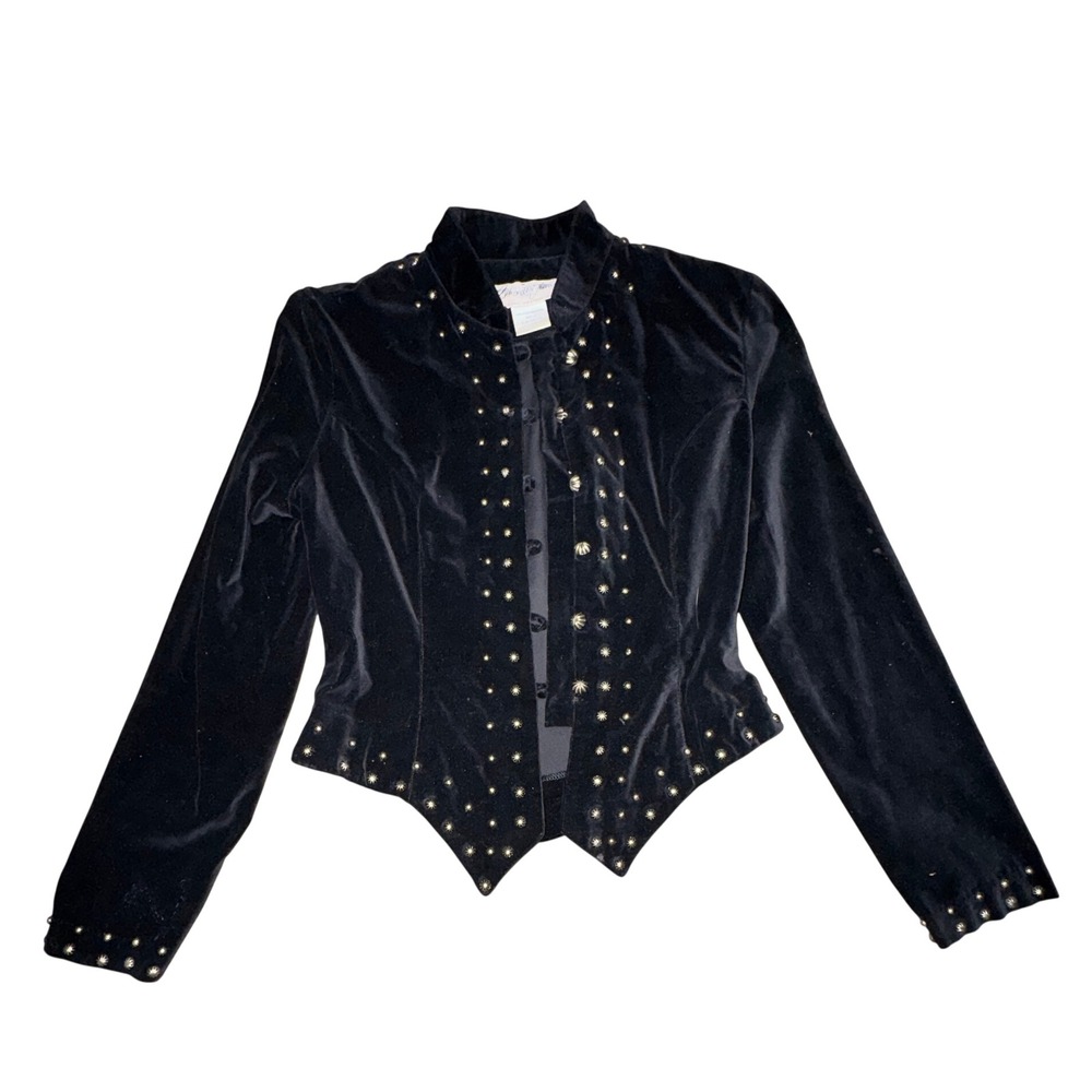 Vtg Panhandle Slim Black Velvet Western Concho Studded Jacket Womens Small